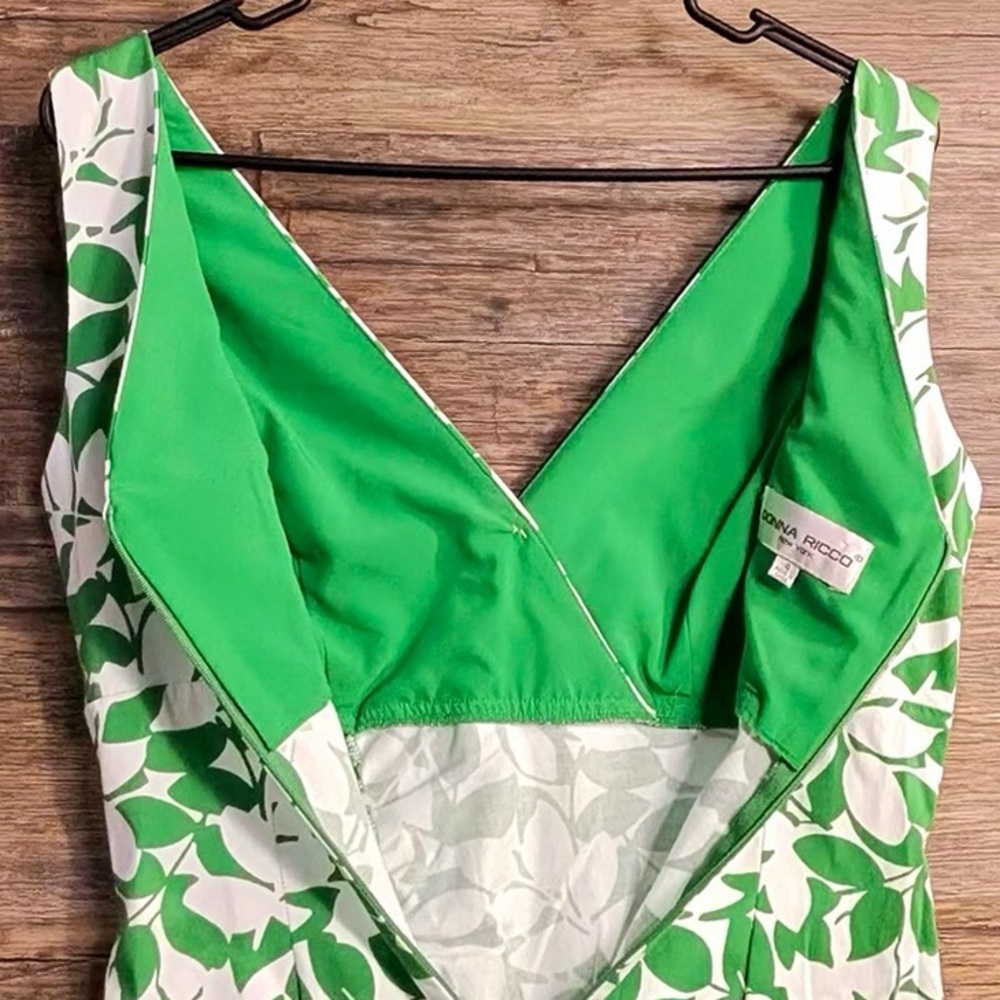 Donna Ricco Leafy Green and Cream Midi Dress - Picture 7 of 9
